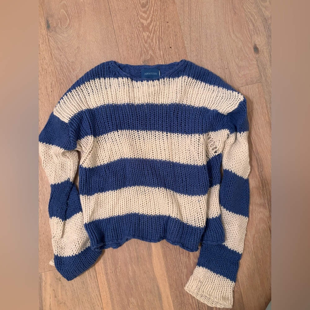 Zadig & Voltaire Navy and Cream Striped Sweater